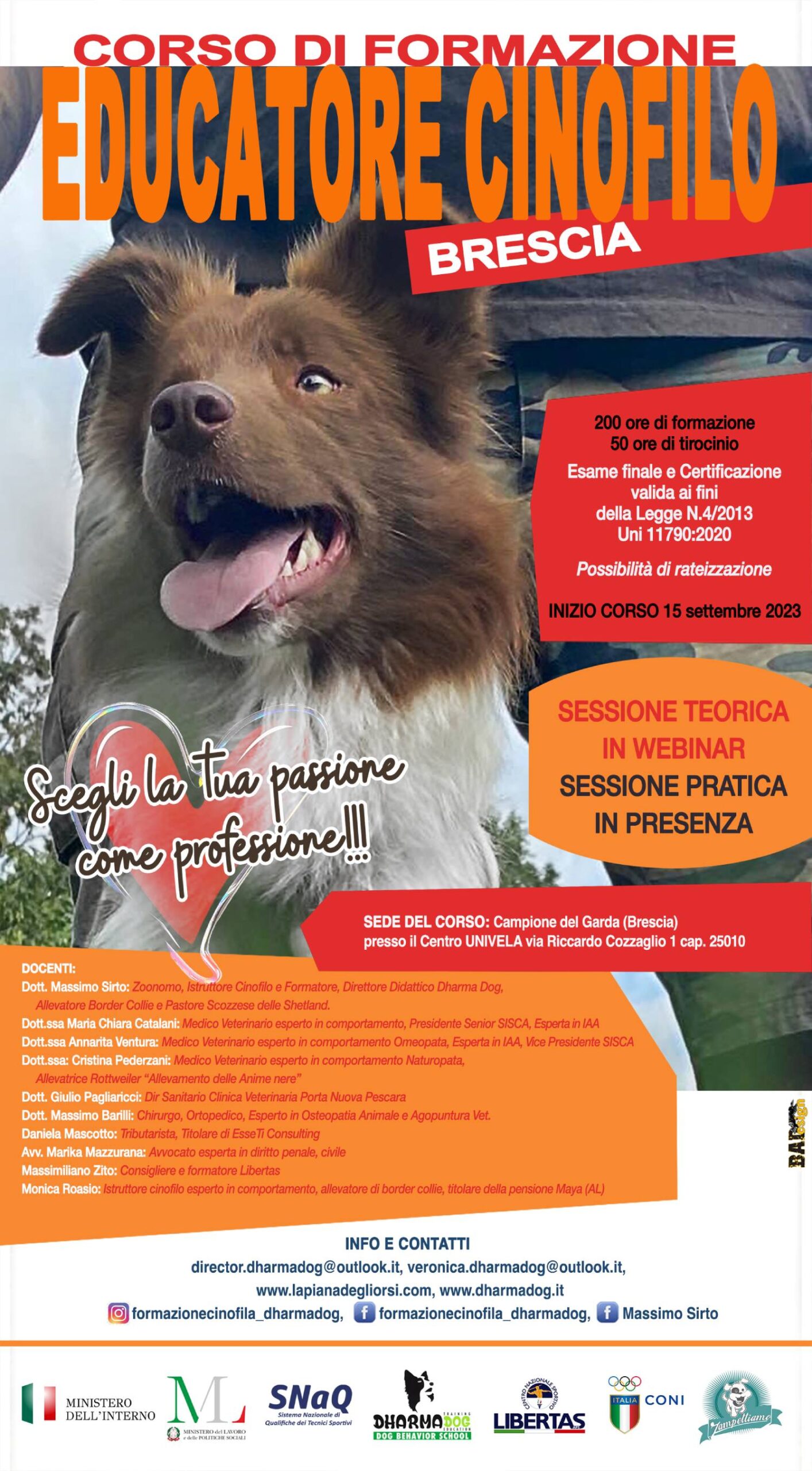Corso di formazione educatore cinofilo sede Brescia